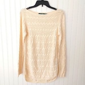 Cable knit light weight boat neck sweater M Ralph Lauren